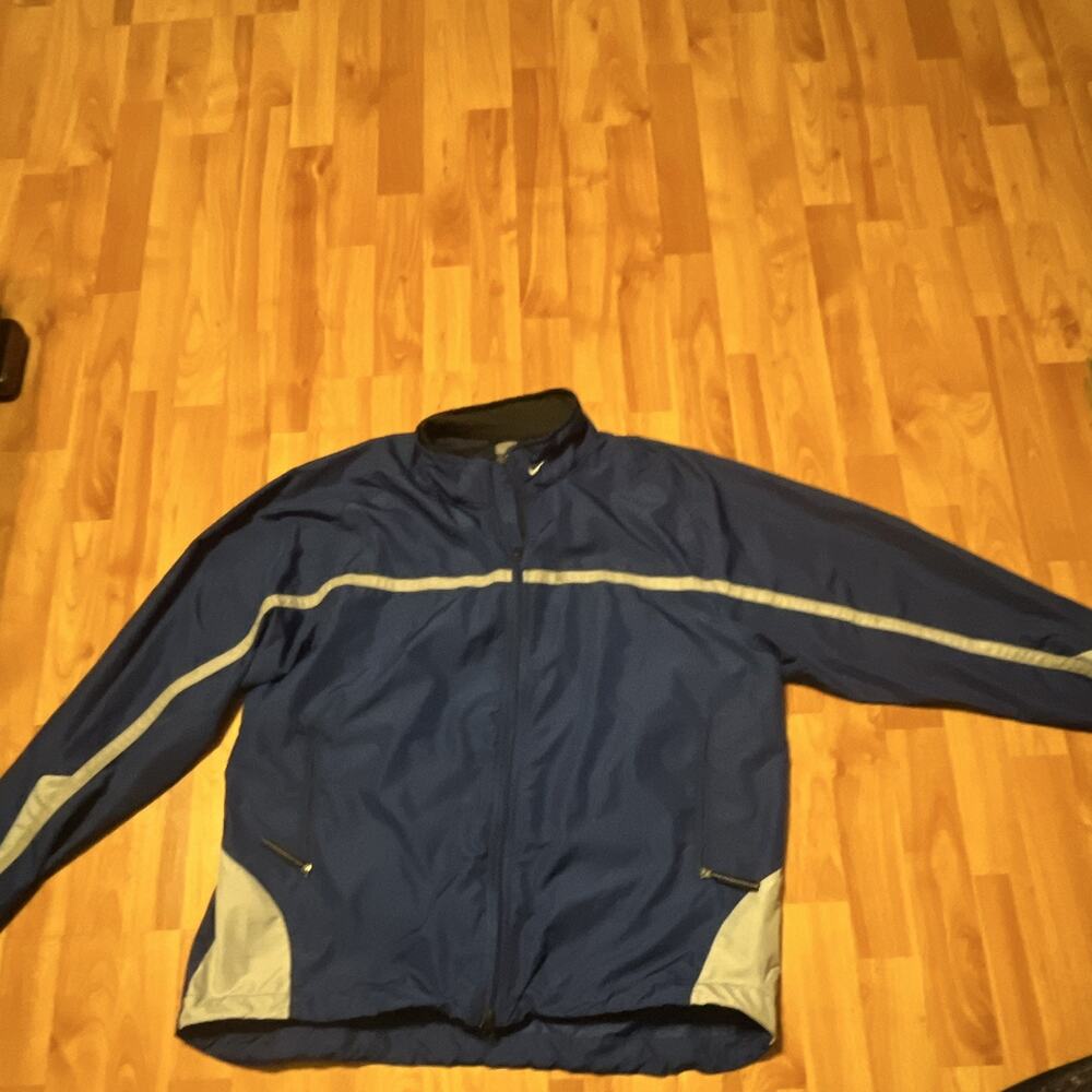VTG Nike Reflective Run Vented Clima FIT Men's Windbreaker Full-Zip Blue/Gray XL